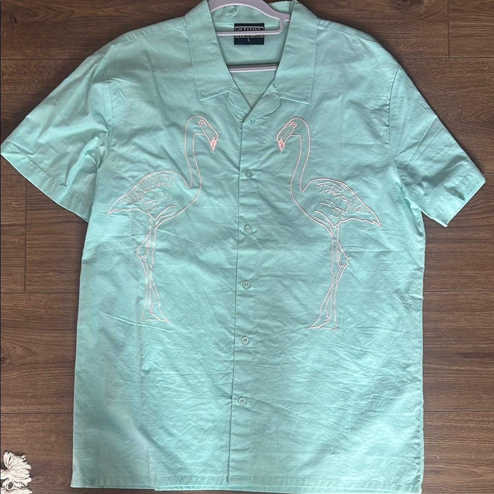 Psycho Bunny Green Casual Button Down Shirt with Camp Collar